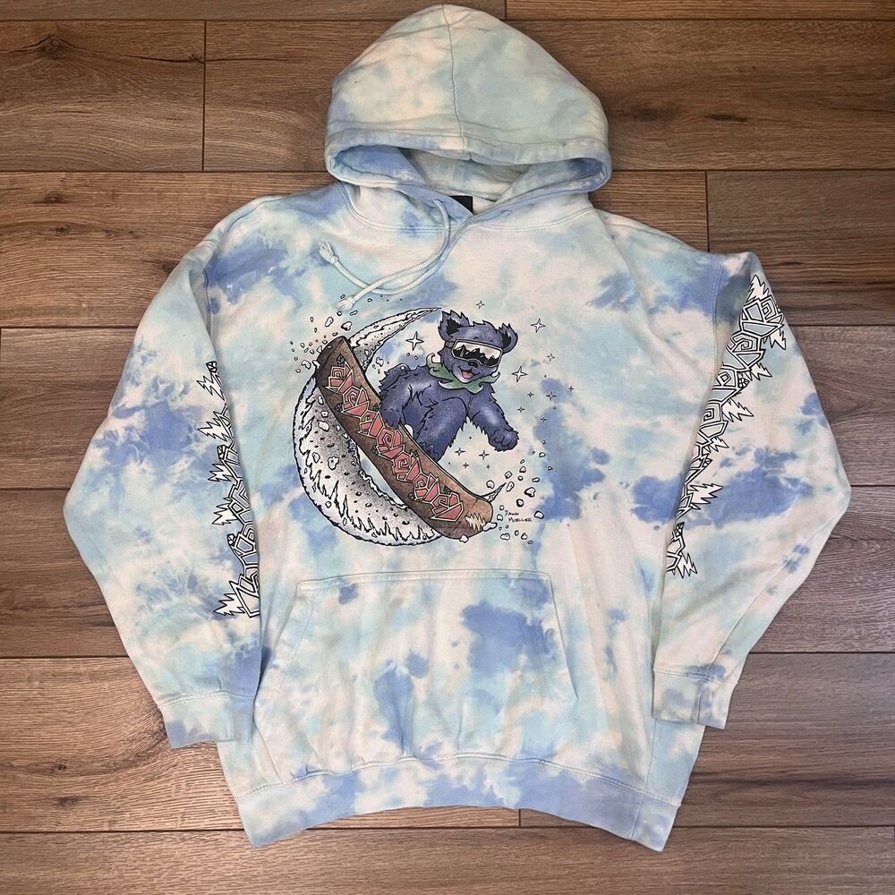 Teton Gravity Research Grateful Dead Tie Dye Blue Hoodie Sweatshirt Snowboard L
